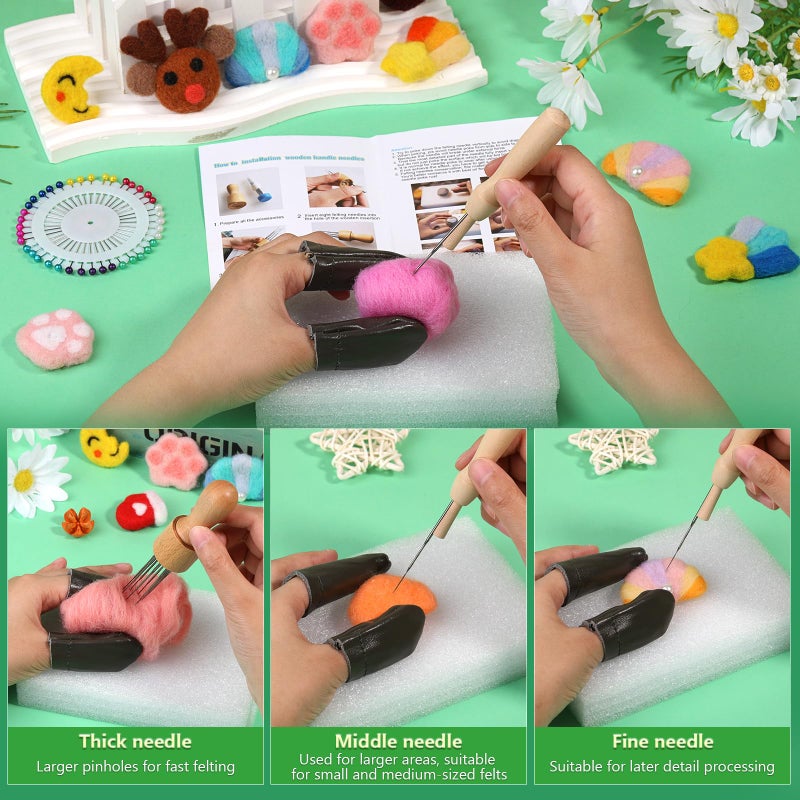 IMZAY Needle Felting Tools, Wool Felting Supplies, Needle Felting Kit with 60 Pcs Needles, Foam Mat, Wooden Handle, Scissors, Perfect for DIY Felting Wool Projects - Image 3